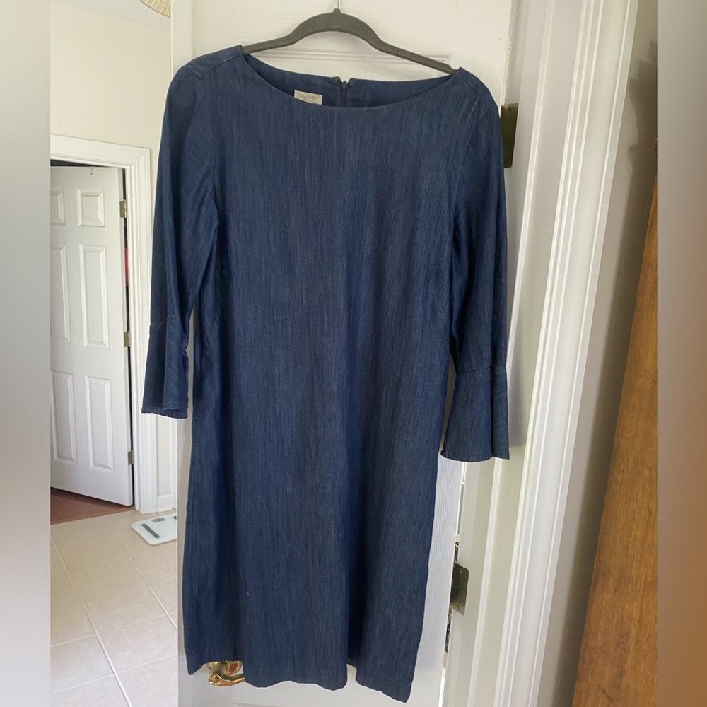 Talbots blue jean dress with bell sleeves